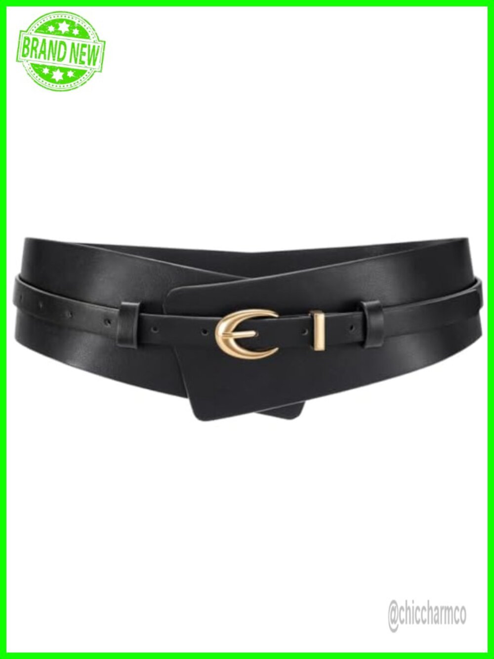 Women 2-in-1 Wide PU Leather Belt with Skinny Belt Metal Buckle